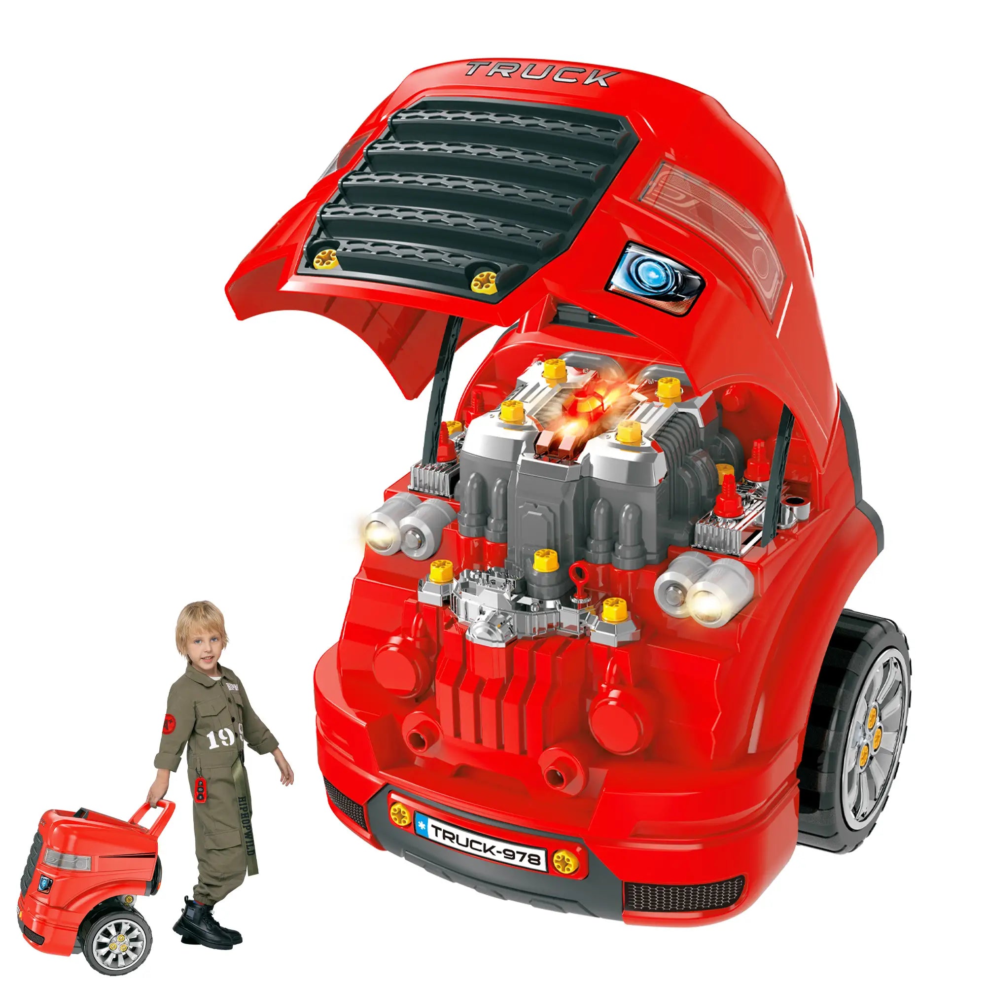 Smart Truck Engine Toy Set, Mini Car Service Station, Kids Tool Set, 3-5 Years Workbench Toy Sets Red, Black at Gallery Canada
