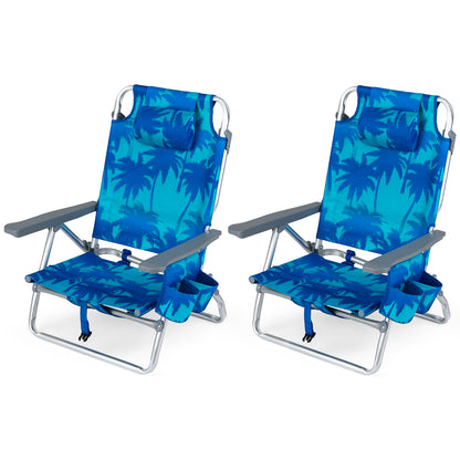 Portable Folding Backpack Recliner, Set of 2, 5-Position Backrest, Blue Beach & Lawn Chairs Blue at Gallery Canada