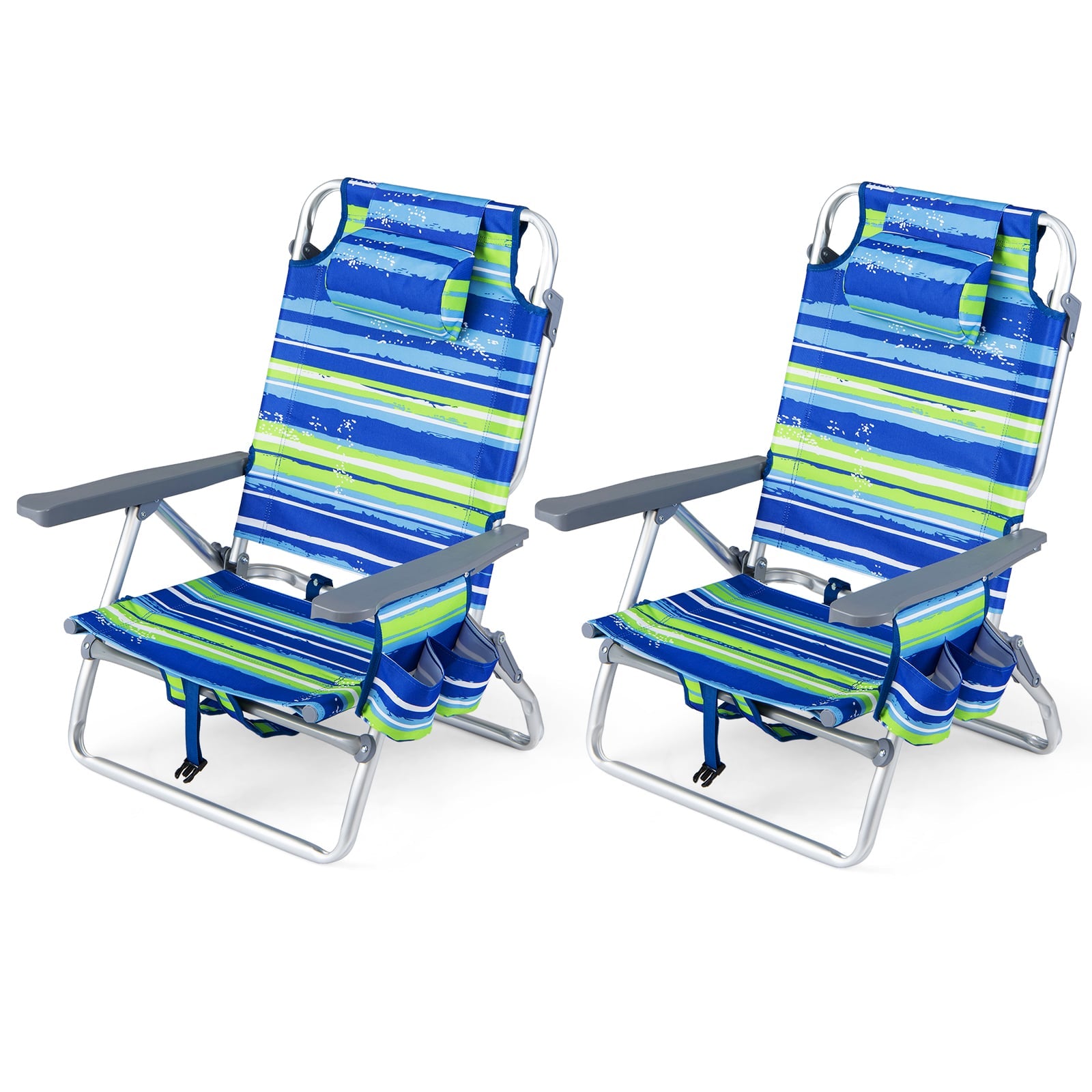 Portable Folding Beach Chairs, Set of 2, Blue and Green Beach & Lawn Chairs at Gallery Canada