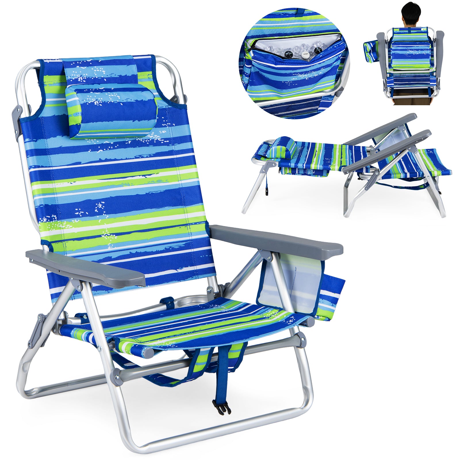 Portable Folding Beach Chairs, Set of 2, Blue and Green Beach & Lawn Chairs at Gallery Canada