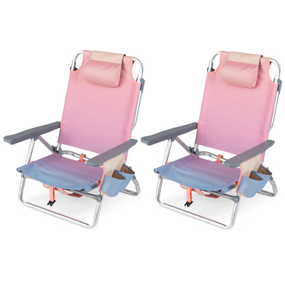 2 Portable Folding Backpack Recliners, 5-Position Backrest, Padded Headrest, Pink Beach & Lawn Chairs at Gallery Canada