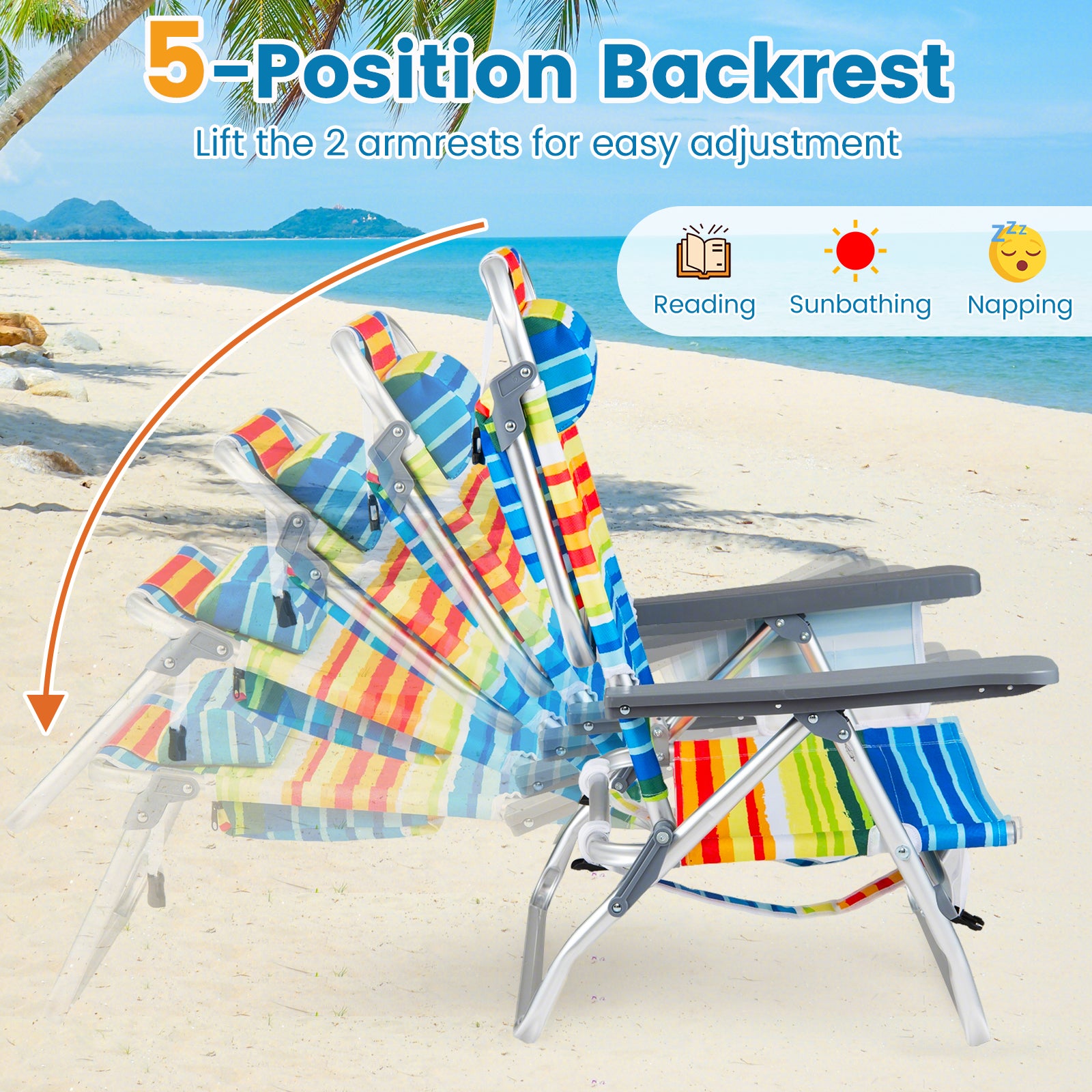 Portable Folding Beach Chairs, Set of 2, 5-Position Backrest, Yellow Beach & Lawn Chairs at Gallery Canada