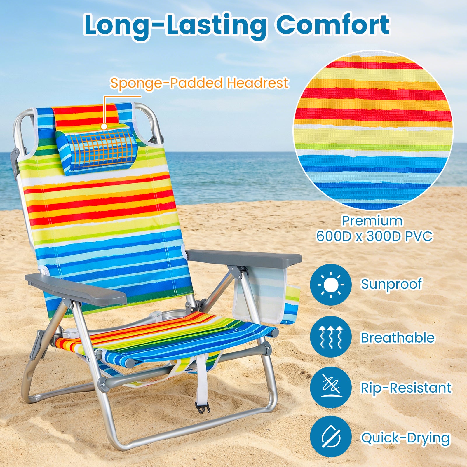 Portable Folding Beach Chairs, Set of 2, 5-Position Backrest, Yellow Beach & Lawn Chairs at Gallery Canada