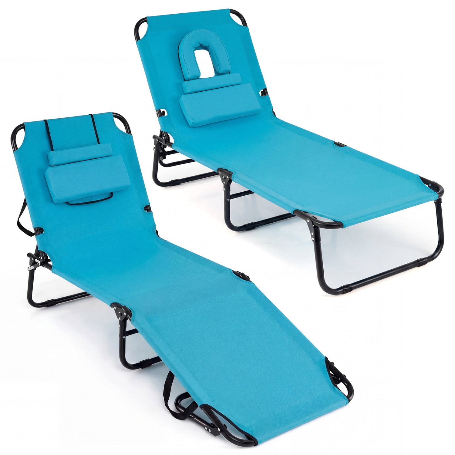 Beach Chaise Lounge Chair With Face Hole, Removable Pillow, Turquoise Outdoor Chaise Lounges at Gallery Canada