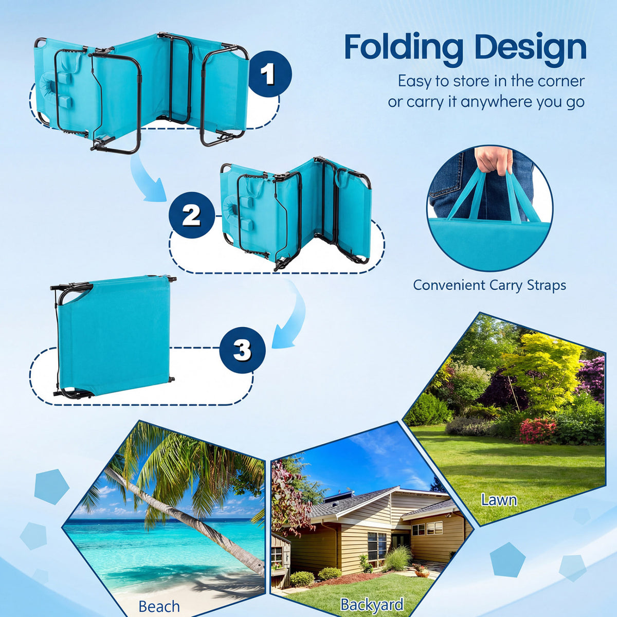 Beach Chaise Lounge Chair With Face Hole, Removable Pillow, Turquoise Outdoor Chaise Lounges at Gallery Canada