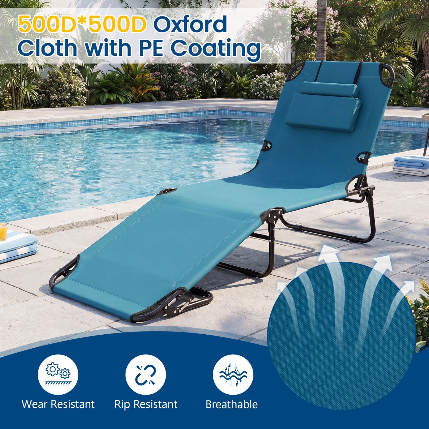 Beach Chaise Lounge Chair With Face Hole, Removable Pillow, Blue Outdoor Chaise Lounges at Gallery Canada