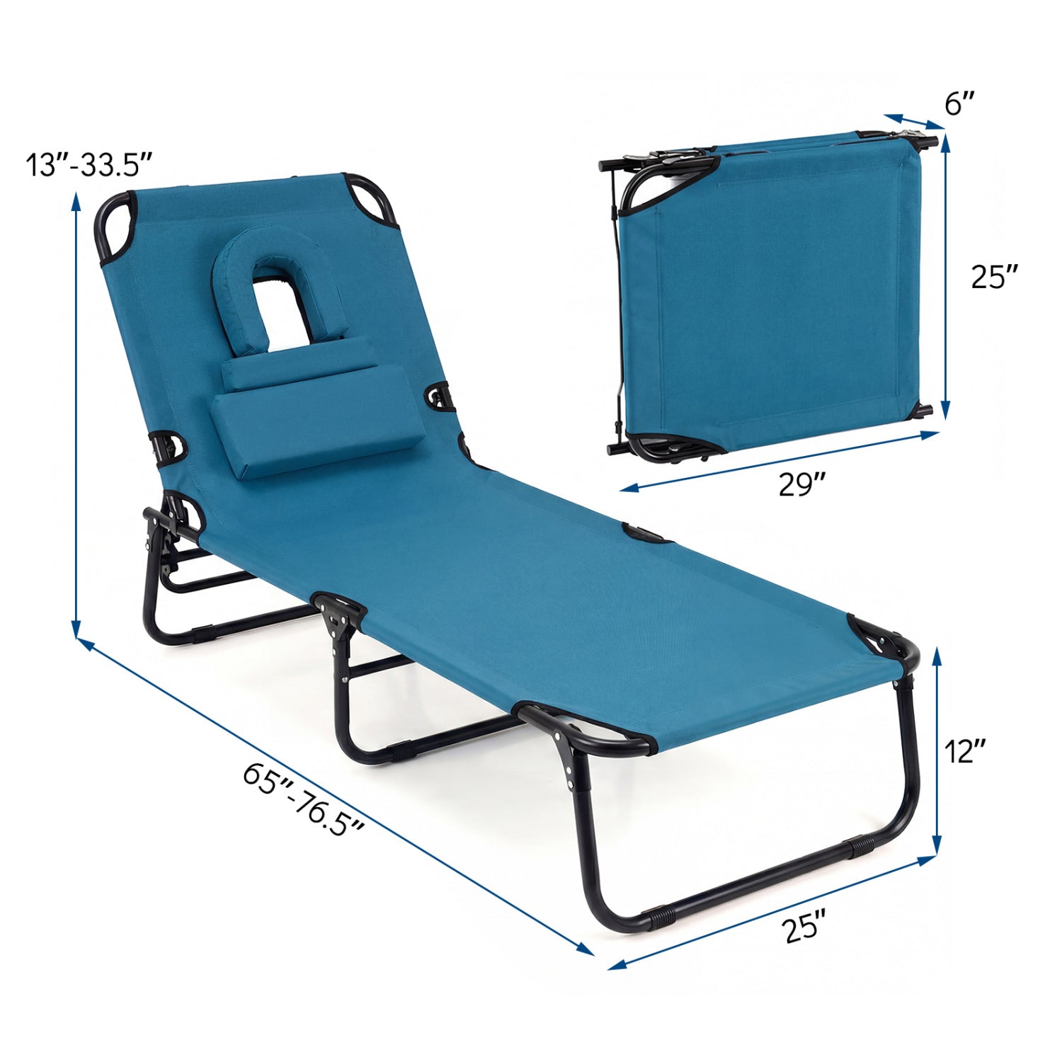 Beach Chaise Lounge Chair With Face Hole, Removable Pillow, Blue Outdoor Chaise Lounges at Gallery Canada