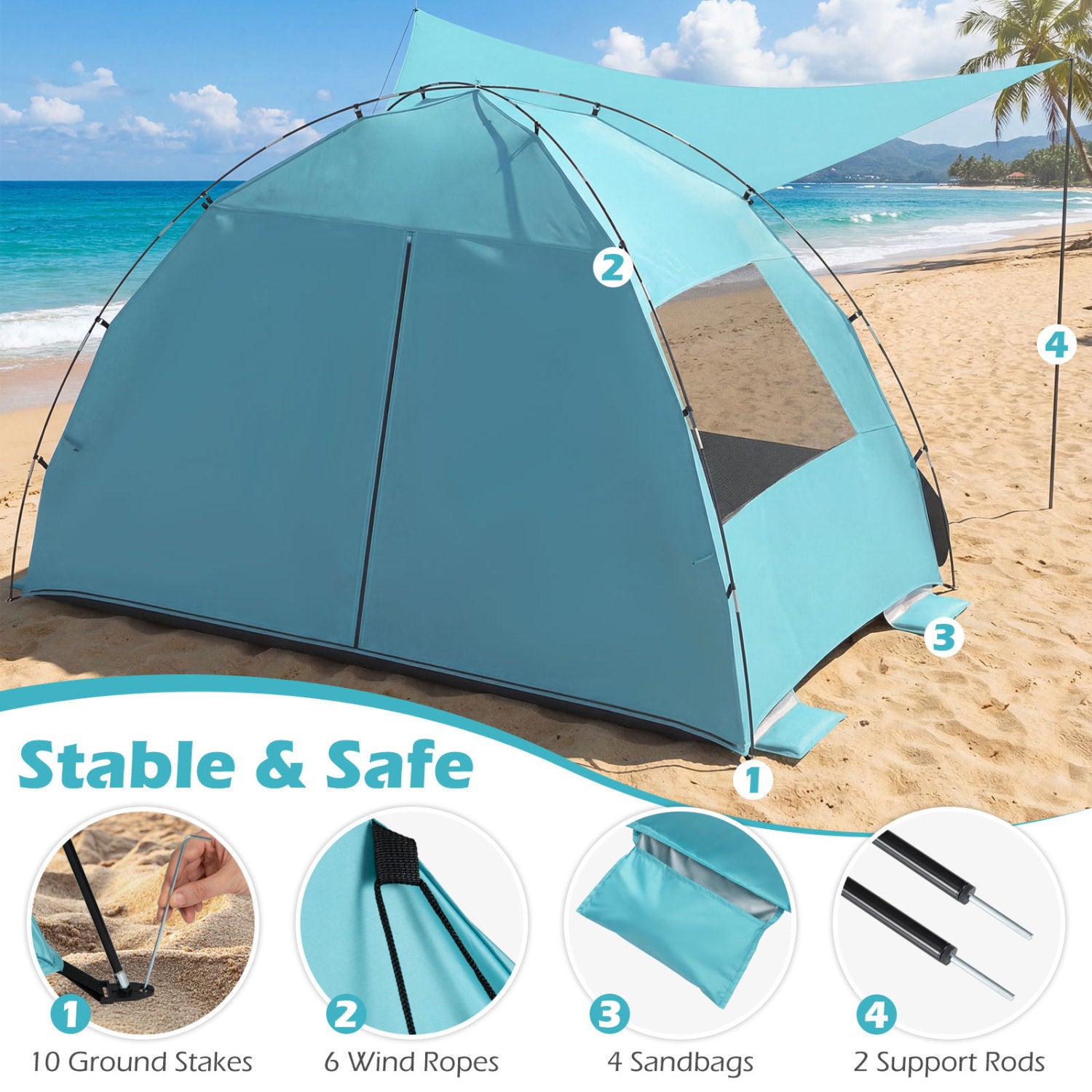 Beach Tent With Canopy, Pop-Up Easy Setup, UPF50+ Sun Protection, Blue Canopies at Gallery Canada
