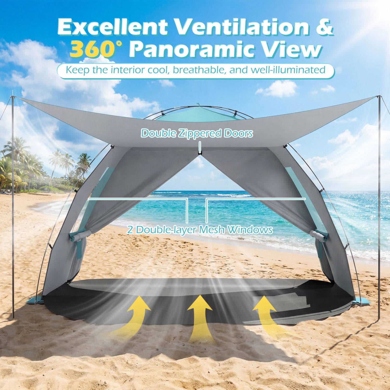 Beach Tent Sun Shelter, Canopy, Extended Floor, Vent Windows, Blue Canopies at Gallery Canada