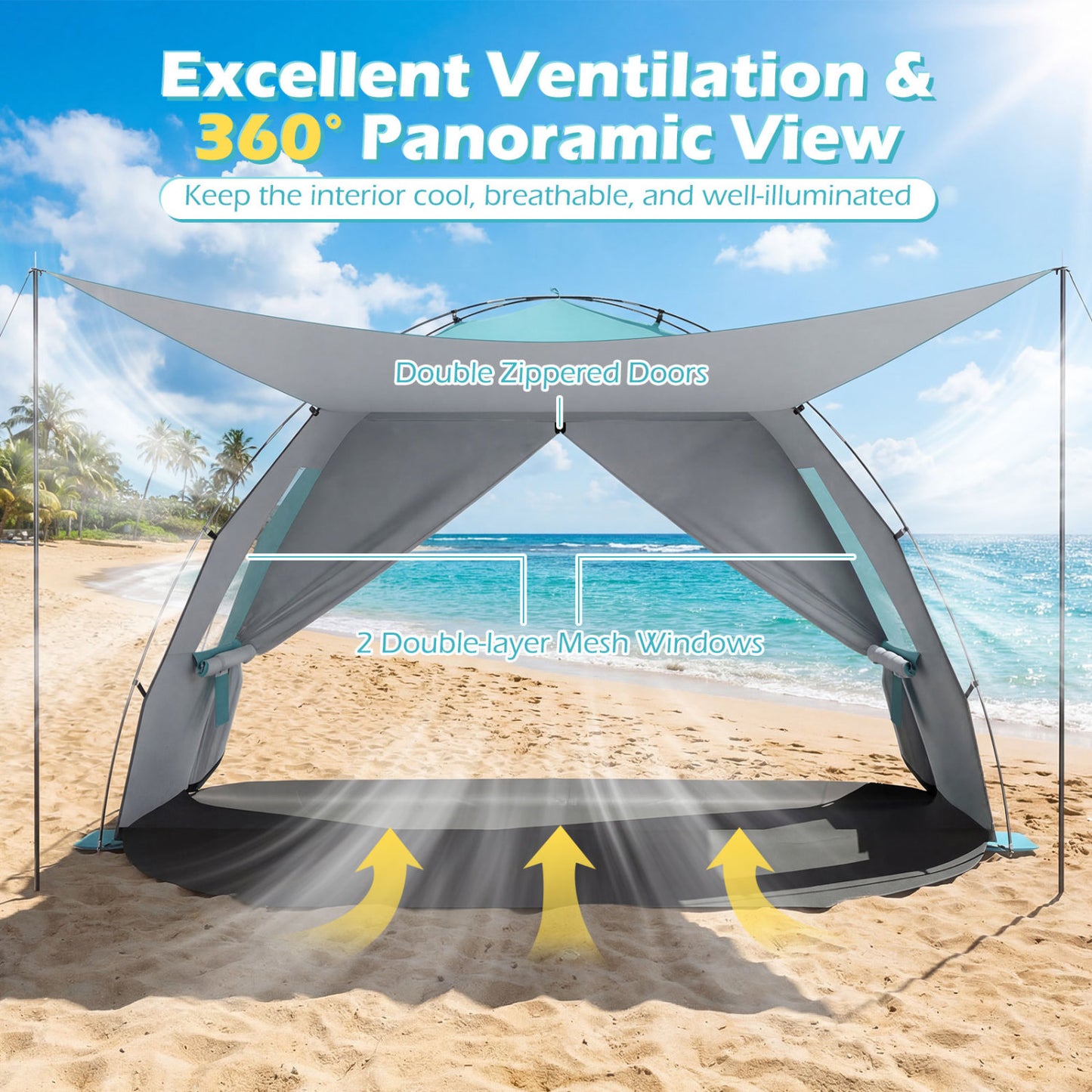 Beach Tent Sun Shelter, Canopy, Extended Floor, Vent Windows, Blue Canopies at Gallery Canada