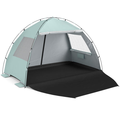Beach Tent Sun Shelter, With Extended Floor, Vent Windows, Green
