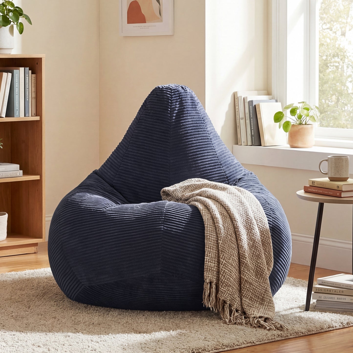 Bean Bag Chair, Skin-Friendly Corduroy Cover, Soft Sponge Filling, Blue Sofas & Loveseats at Gallery Canada