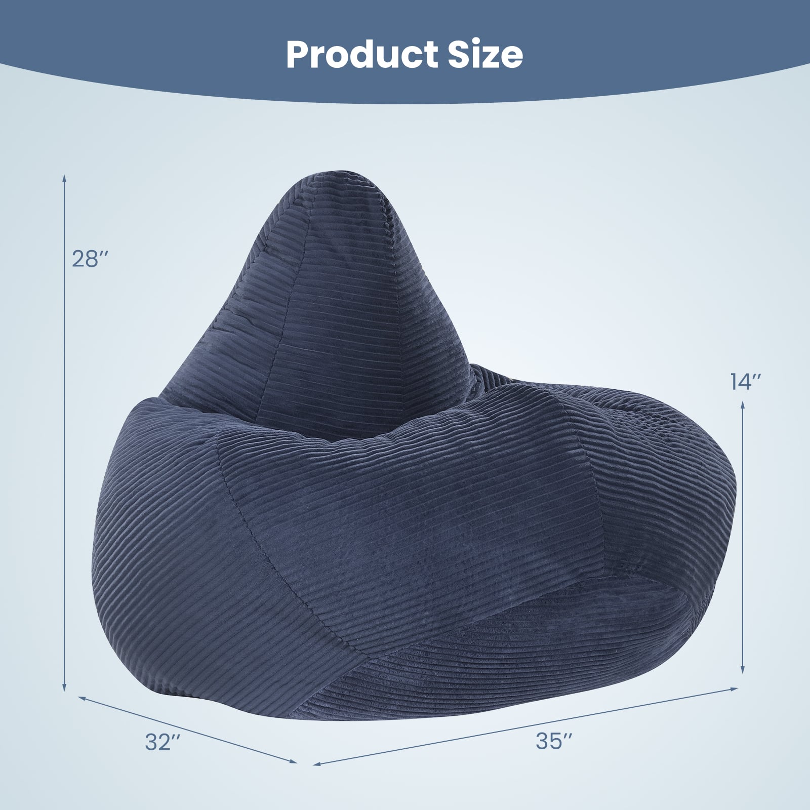 Bean Bag Chair, Skin-Friendly Corduroy Cover, Soft Sponge Filling, Blue Sofas & Loveseats at Gallery Canada