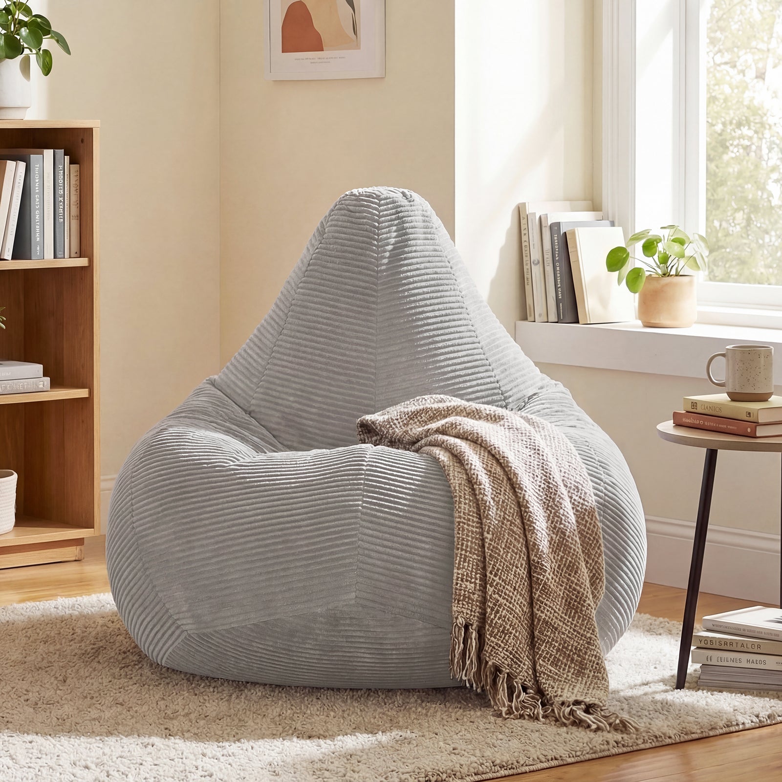Bean Bag Chair, Accent Sofa, Corduroy Cover, Soft Sponge Filling, Gray Sofas & Loveseats at Gallery Canada