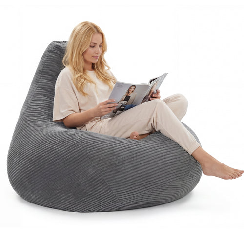 Bean Bag Chair, Accent Sofa, Corduroy Cover, Soft Sponge Filling, Gray