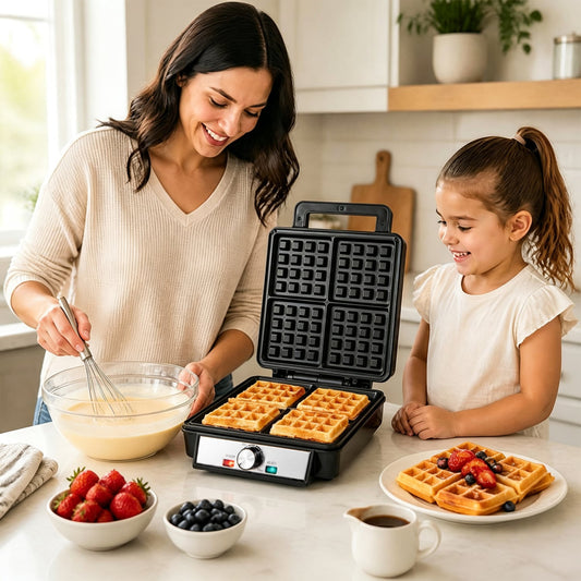4-Slice Belgian Waffle Maker 1200W Nonstick, Black Small Appliances Black at Gallery Canada
