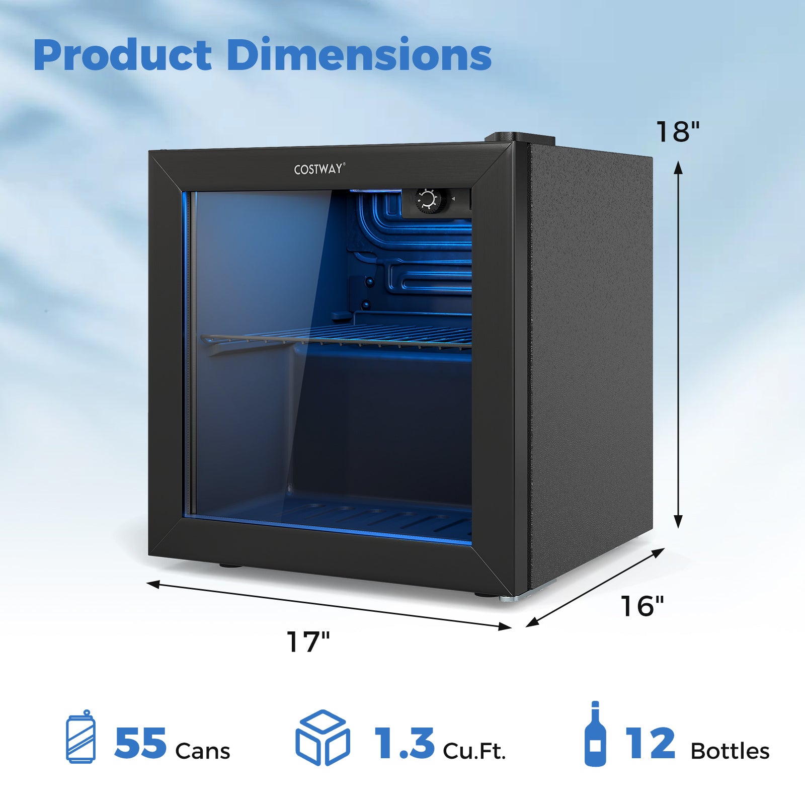 Mini Beverage Refrigerator, 1.3 Cu. Ft., 12 Bottles 55 Cans, Black Wine & Beverage Coolers at Gallery Canada