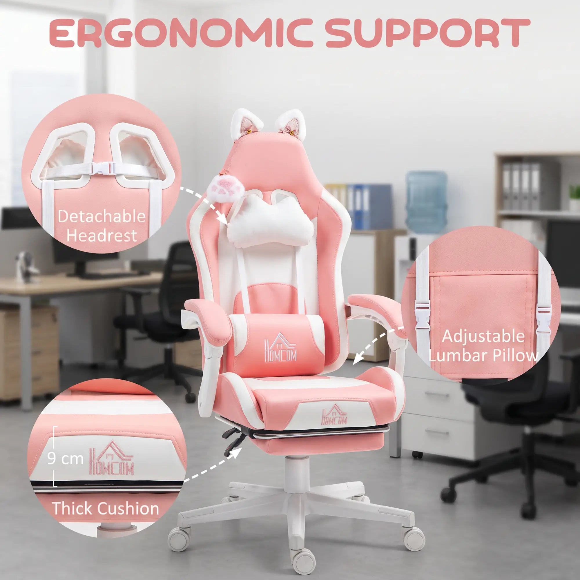 Racing Gamer Chair, Faux Leather with Footrest, Headrest, Lumbar Support, Pink Video Game Chairs at Gallery Canada