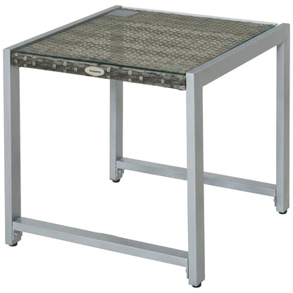 Gray Rattan Coffee Table, Glass Top Aluminum Frame Outdoor, Gray Patio Side Tables Grey at Gallery Canada