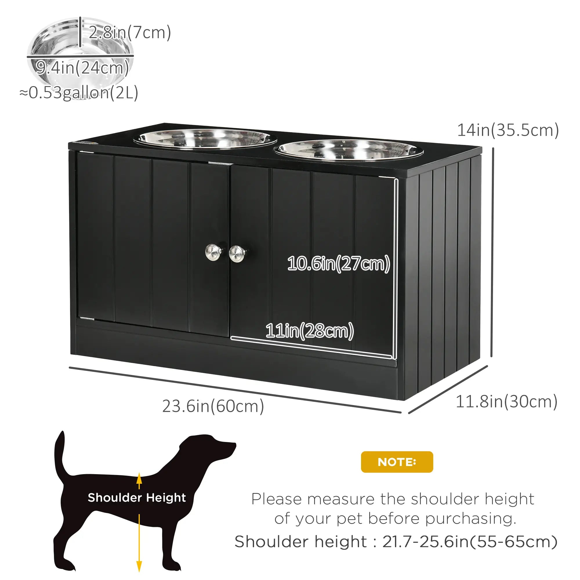 Elevated Dog Bowls, Large Pet Feeding Station with Stand, Storage, 2 Stainless Steel Bowls, 23.6