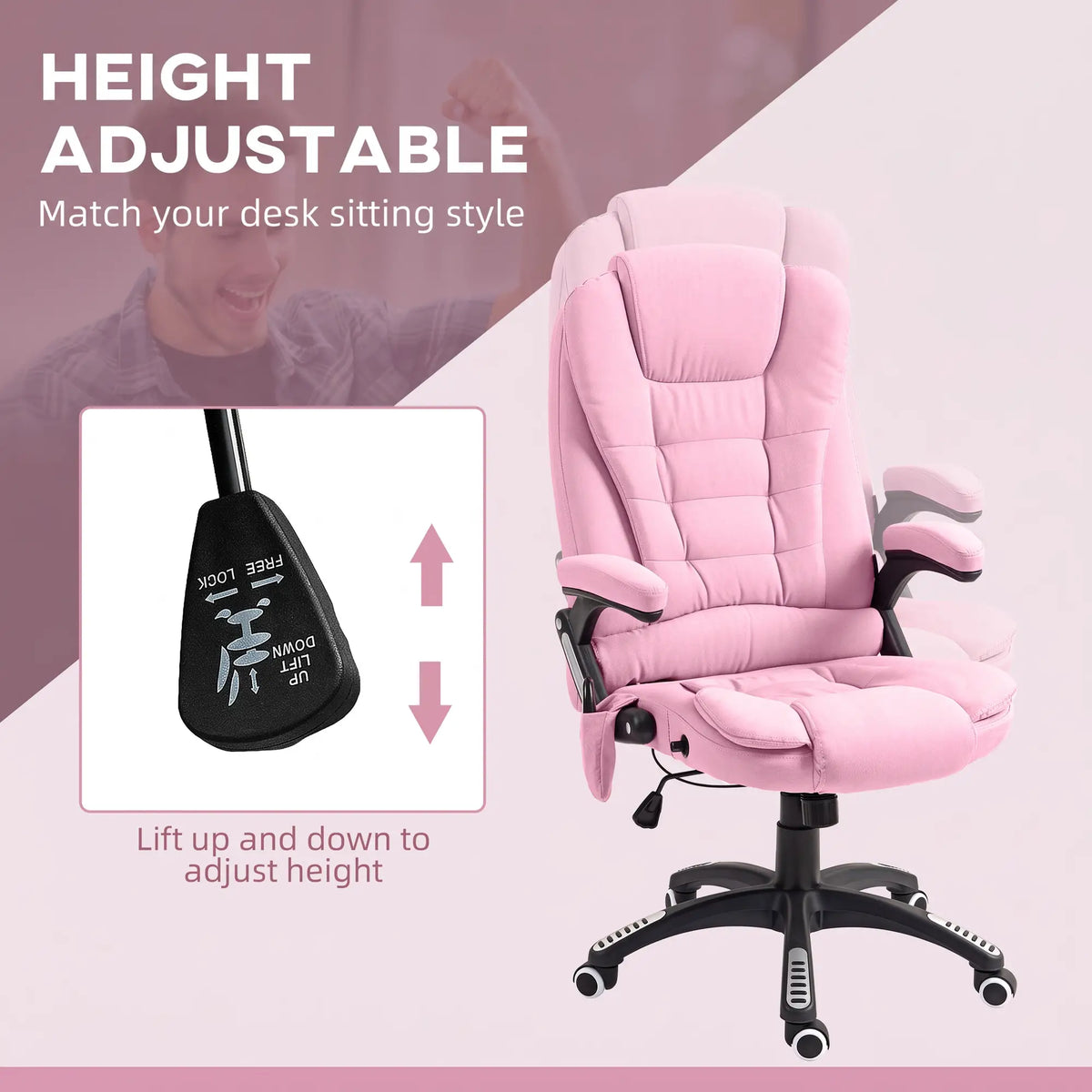 6 Point Vibrating Massage Chair, High Back Executive, Reclining, Swivel Wheels, Pink Massage Chairs at Gallery Canada
