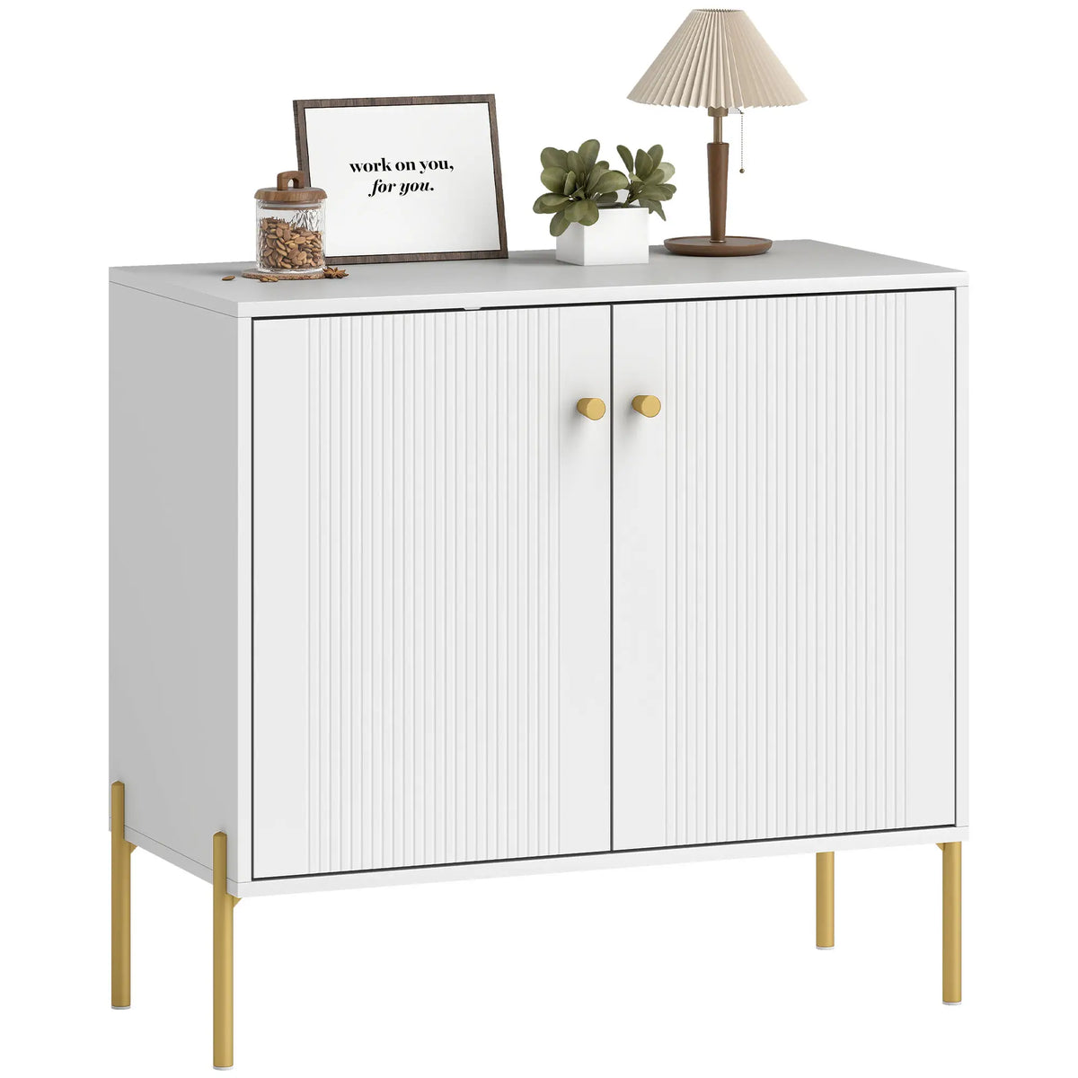 Sideboard, Modern Buffet Cabinet, Fluted Doors, Adjustable Shelf, White Storage Cabinets at Gallery Canada