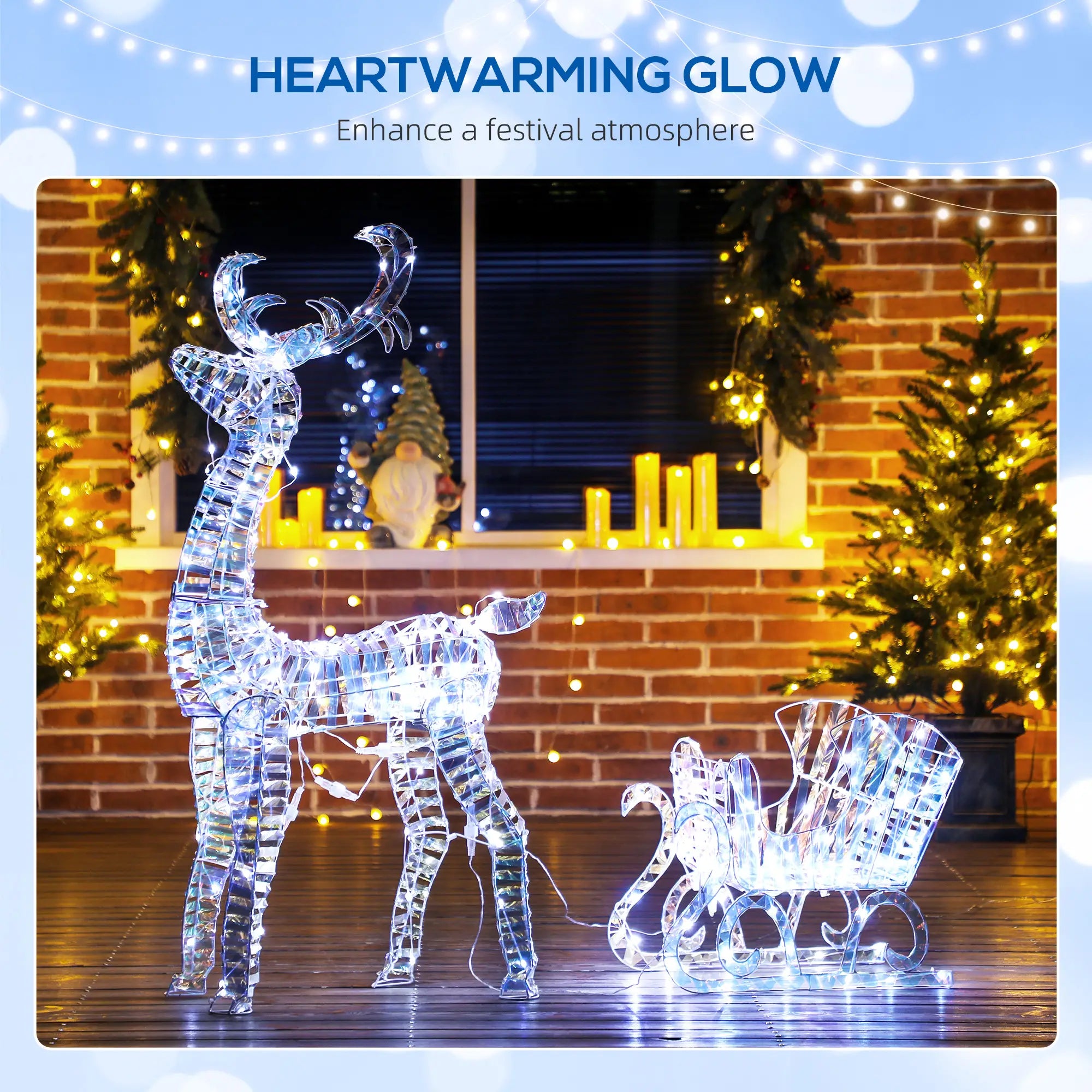 Lighted Christmas Reindeer with Sleigh, 170 LED Lights, Silver Christmas Deer Lights at Gallery Canada