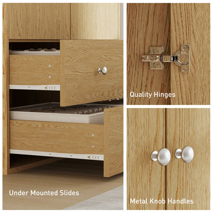 Modern Wardrobe Closet, 2 Drawers, Hanging Rod, Natural Wood Clothing Storage at Gallery Canada
