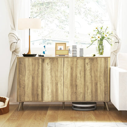 55" Modern Buffet Cabinet, 4 Fluted Doors, 2 Adjustable Shelves, White Storage Cabinets at Gallery Canada