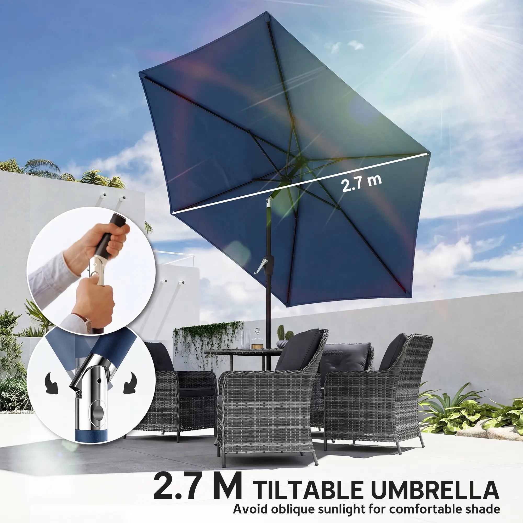 9FT Patio Umbrella With Tilt, Crank, 6 Ribs, UV Protection Sun Umbrellas at Gallery Canada