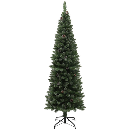 6ft Artificial Pencil Christmas Tree, 618 Branches, Pinecones, Metal Stand