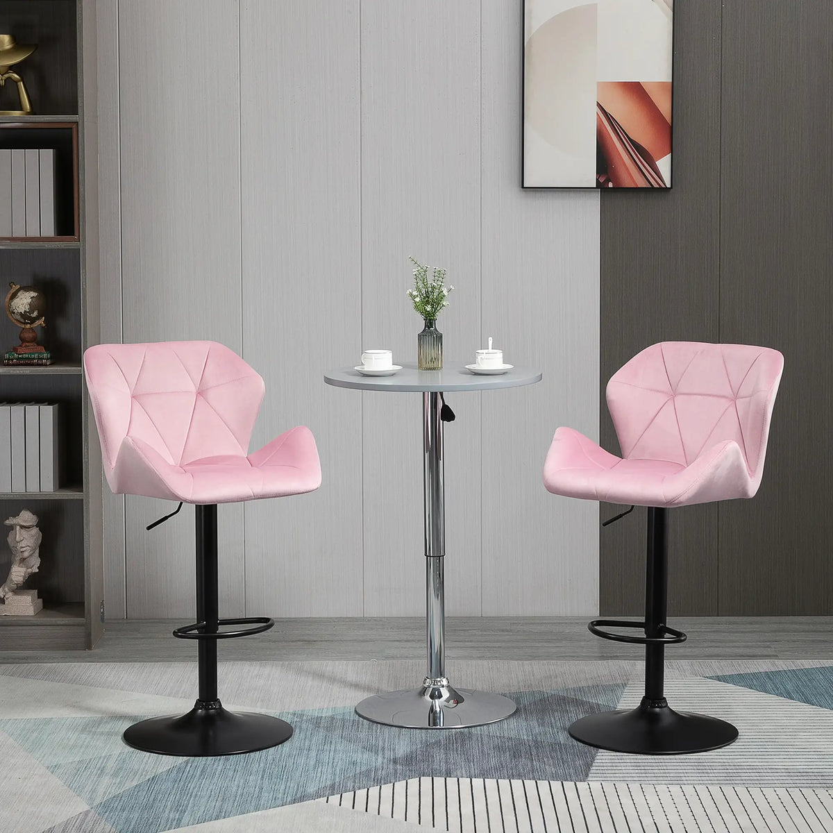 Velvet Bar Stool Set of 2, Adjustable Height, Pink Bar Stools at Gallery Canada