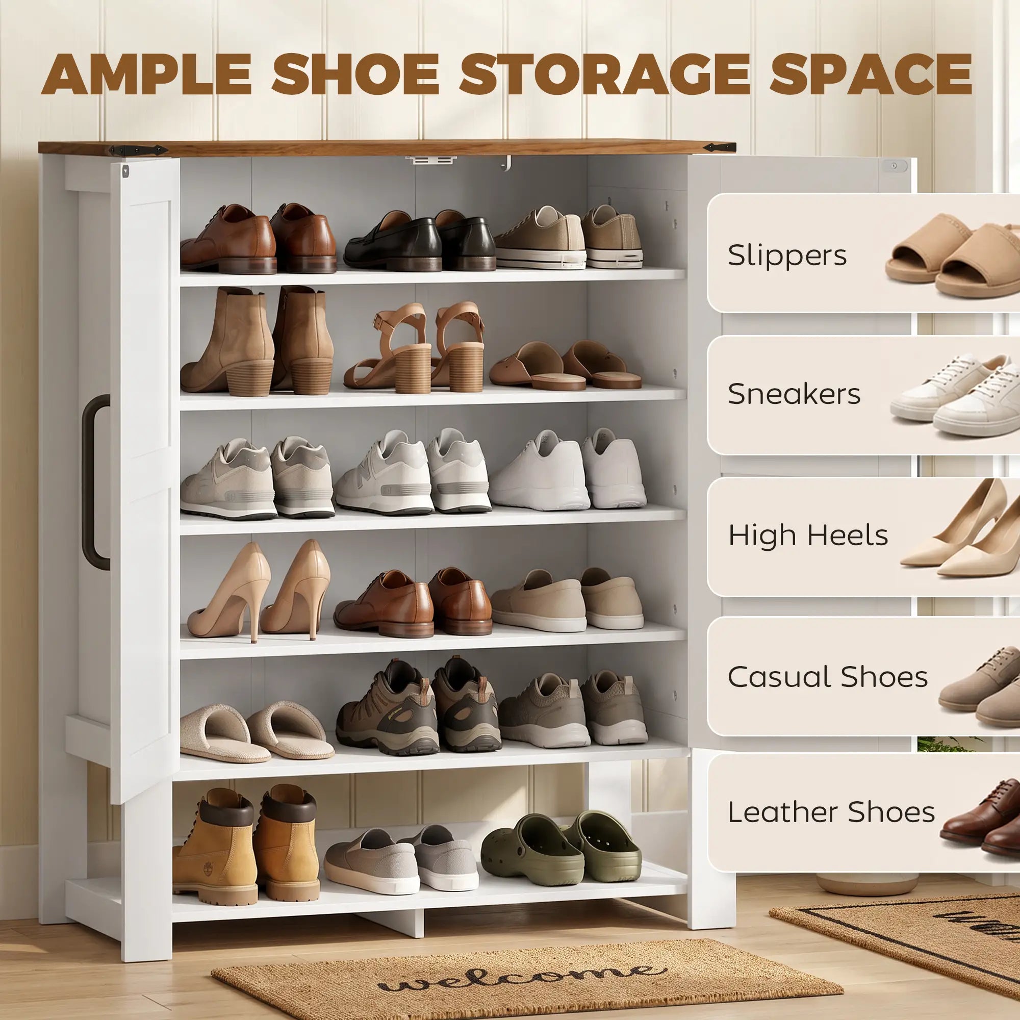 5 Tier Shoe Cabinet, Rustic White, Open Cubby Storage, Rustic White Shoe Storage Cabinets & Racks at Gallery Canada