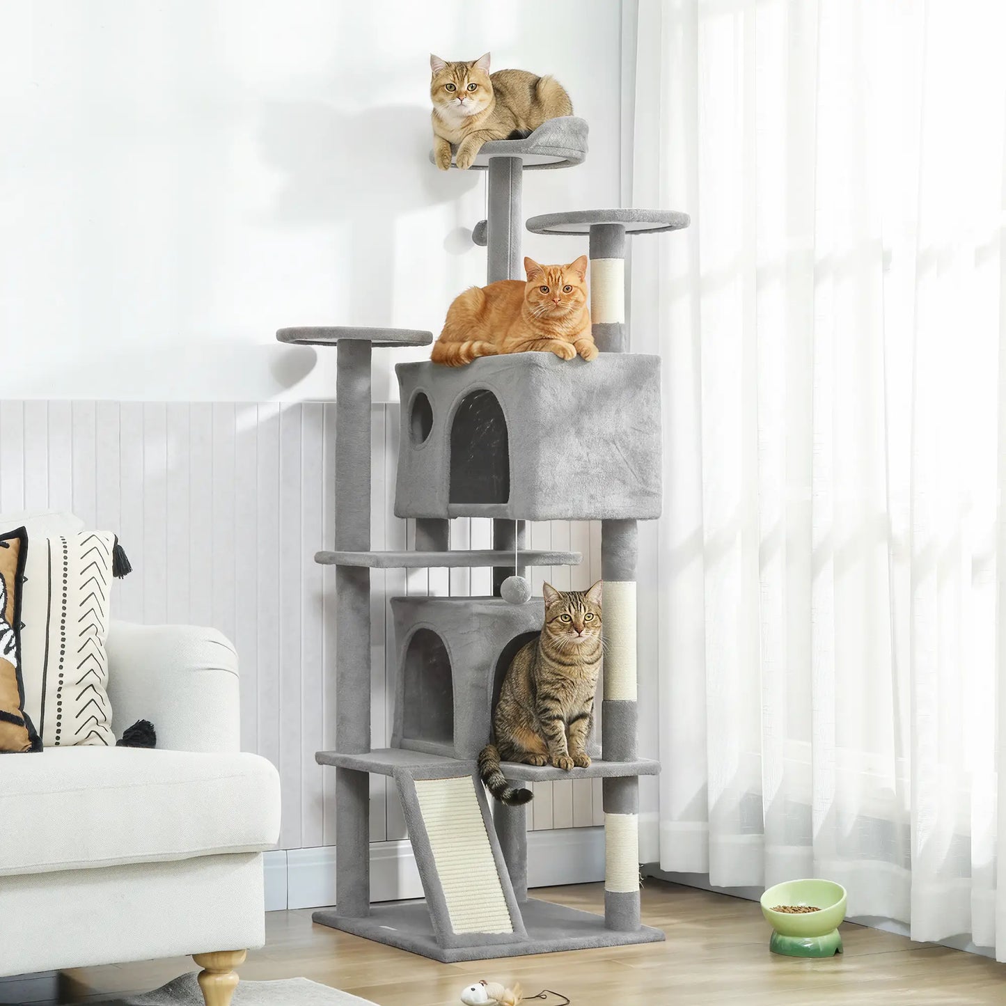 54" Cat Tree, Multi-Level Tower With Scratching Posts, Light Grey Multi-Level Cat Towers at Gallery Canada