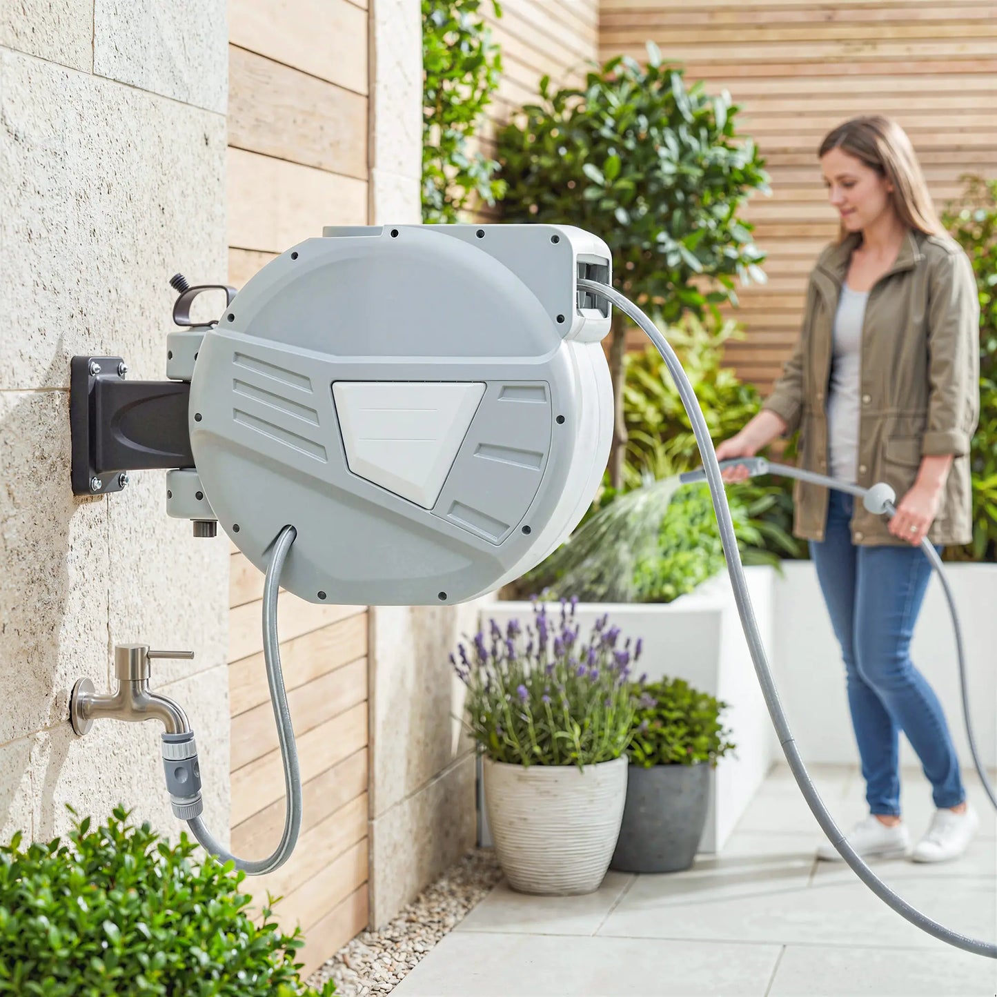 Retractable Garden Hose Reel, 1/2" x 66ft Wall Mounted, Grey Garden Accessories at Gallery Canada