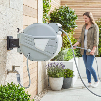 Retractable Garden Hose Reel, 1/2" x 66ft Wall Mounted, Grey Garden Accessories at Gallery Canada