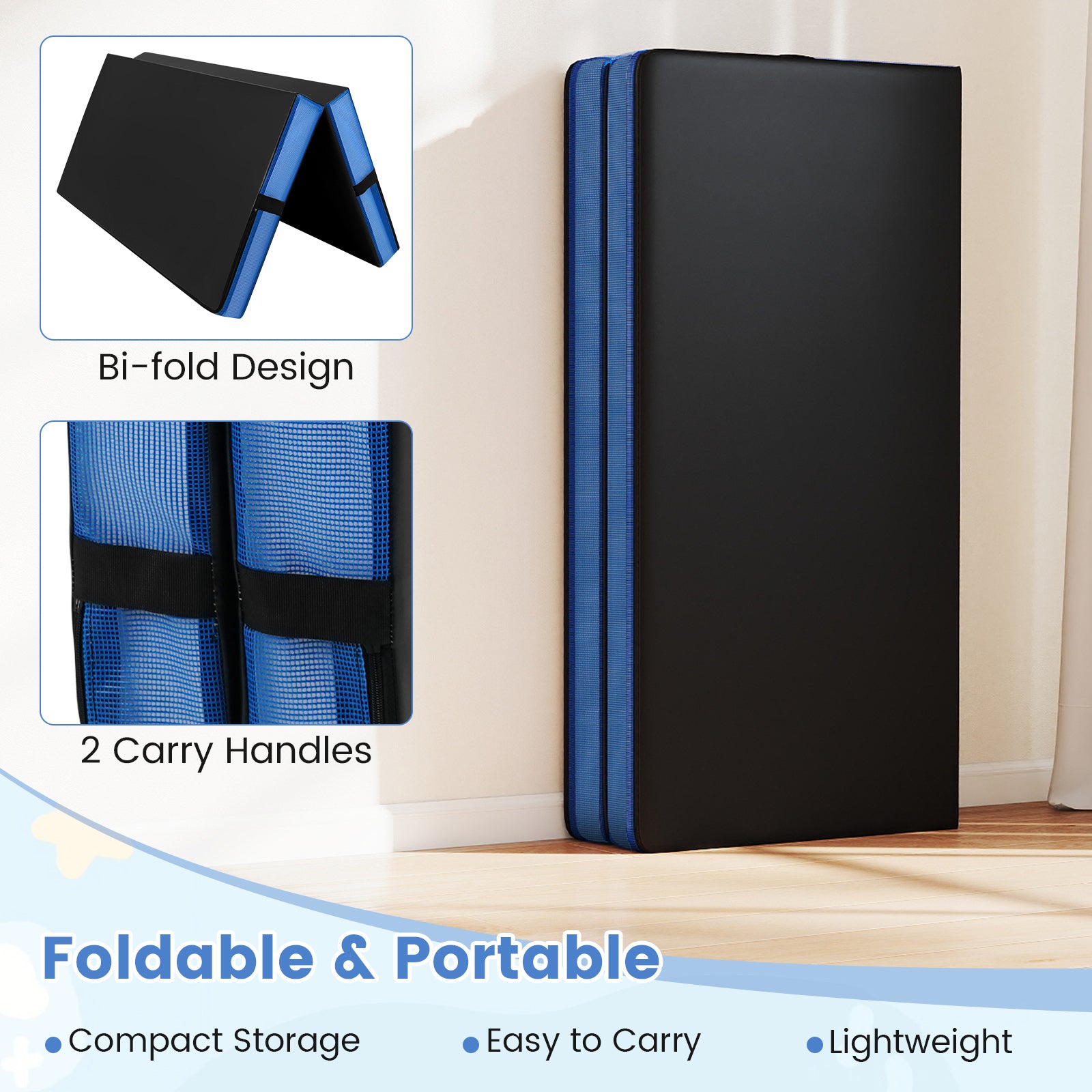 Thick Bi-Fold Gymnastics Exercise Mat, Black Yoga & Gym Mats at Gallery Canada