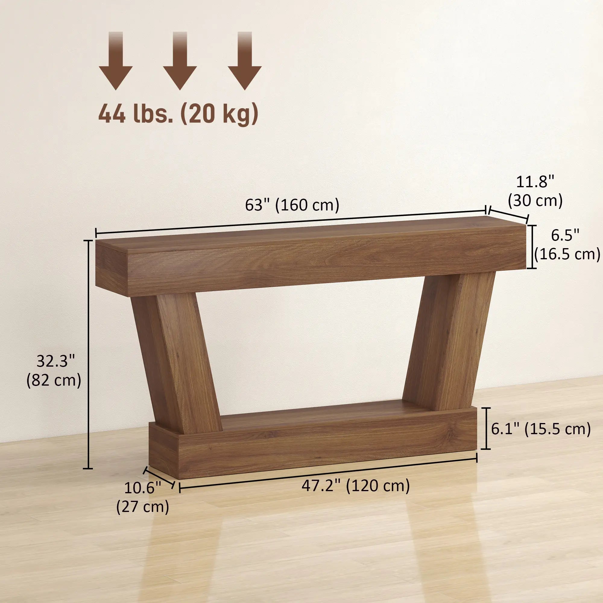63 Inch Vintage Console Table, Open Shelf, Dark Brown Console Tables at Gallery Canada