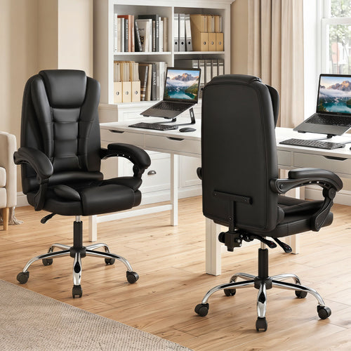 Big High Back Executive Chair with Linkage Armrests and Leather Padded Seat for Office, Black