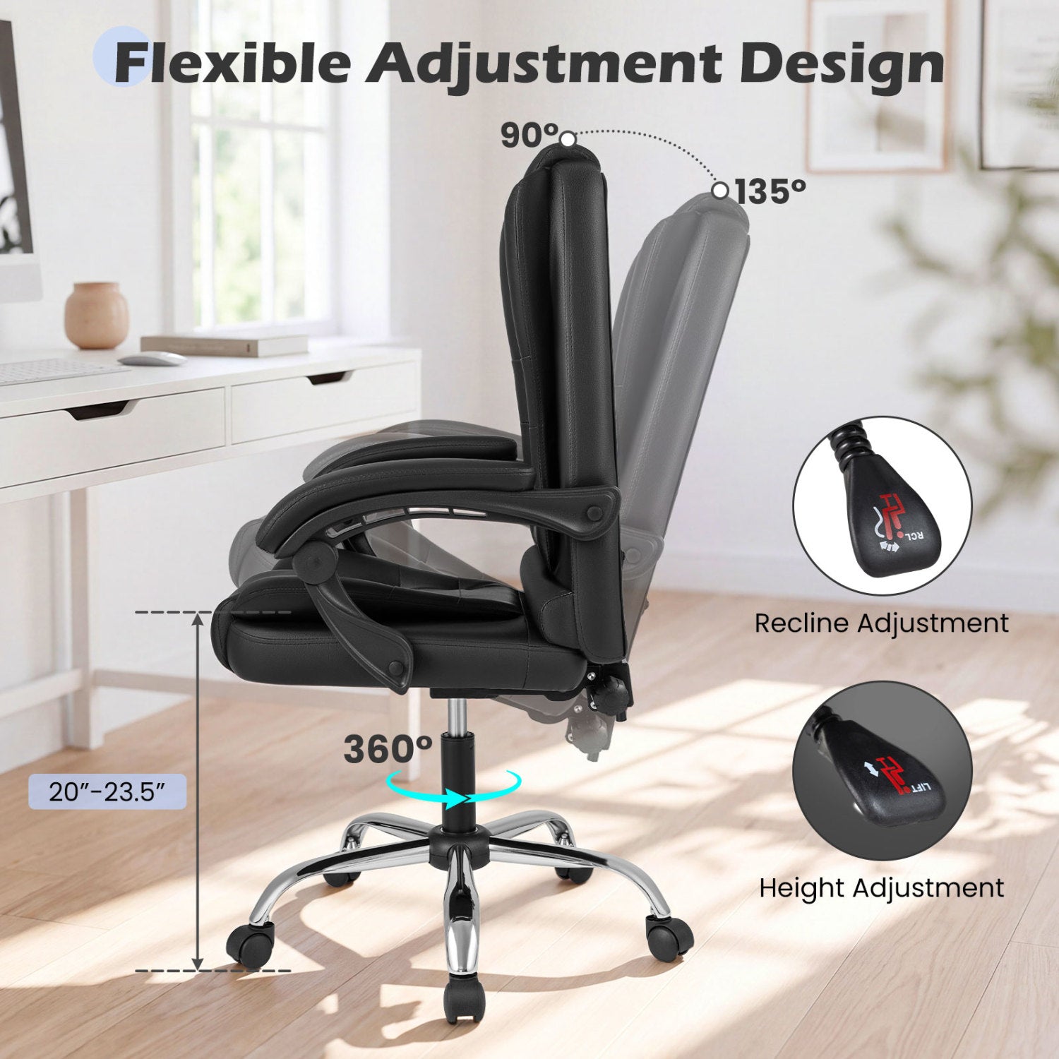 Big High Back Executive Chair with Linkage Armrests and Leather Padded Seat for Office, Black Big and Tall Chairs at Gallery Canada