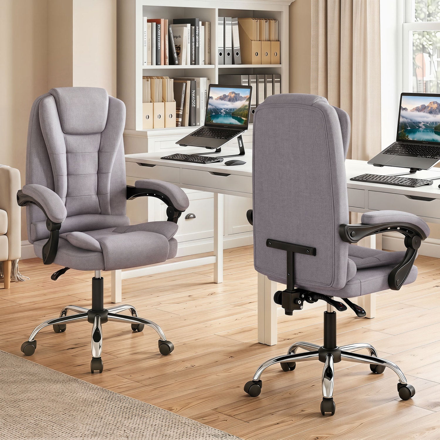 Big High Back Executive Chair with Linkage Armrests and Leather Padded Seat for Office, Gray Big and Tall Chairs at Gallery Canada