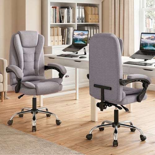 Big High Back Executive Chair with Linkage Armrests and Leather Padded Seat for Office, Gray