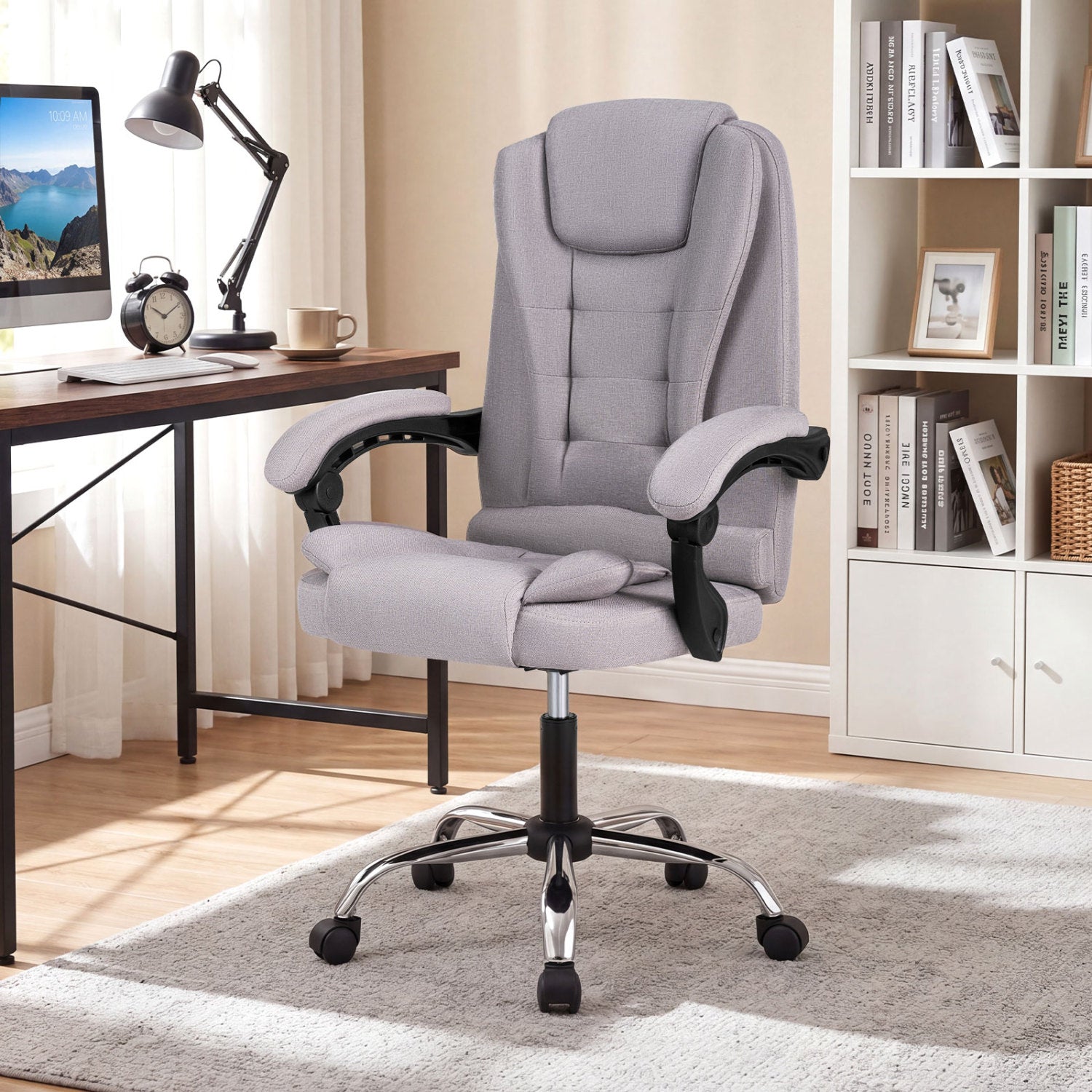 Big High Back Executive Chair with Linkage Armrests and Leather Padded Seat for Office, Gray Big and Tall Chairs at Gallery Canada
