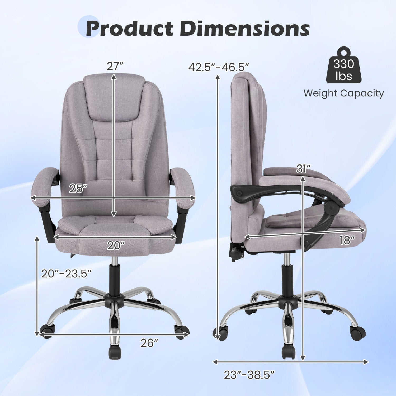 Big High Back Executive Chair with Linkage Armrests and Leather Padded Seat for Office, Gray Big and Tall Chairs at Gallery Canada