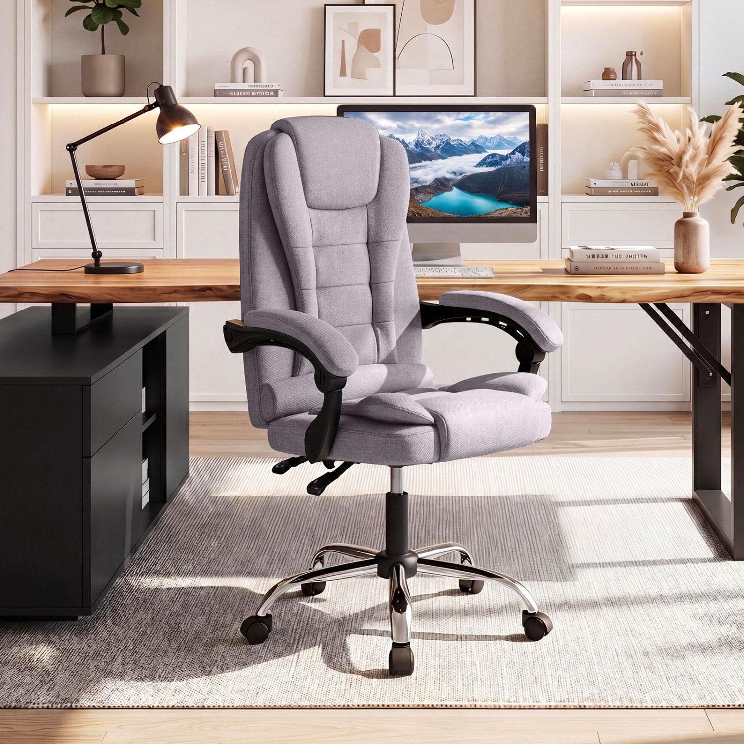 Big High Back Executive Chair with Linkage Armrests and Leather Padded Seat for Office, Gray Big and Tall Chairs at Gallery Canada