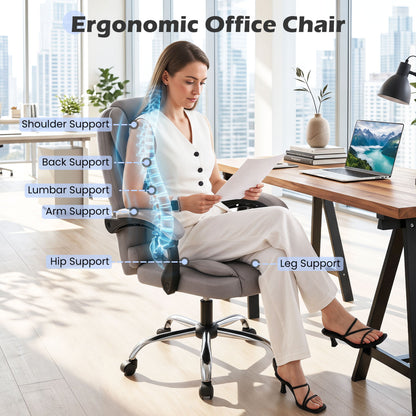 Big High Back Executive Chair with Linkage Armrests and Leather Padded Seat for Office, Gray Big and Tall Chairs at Gallery Canada