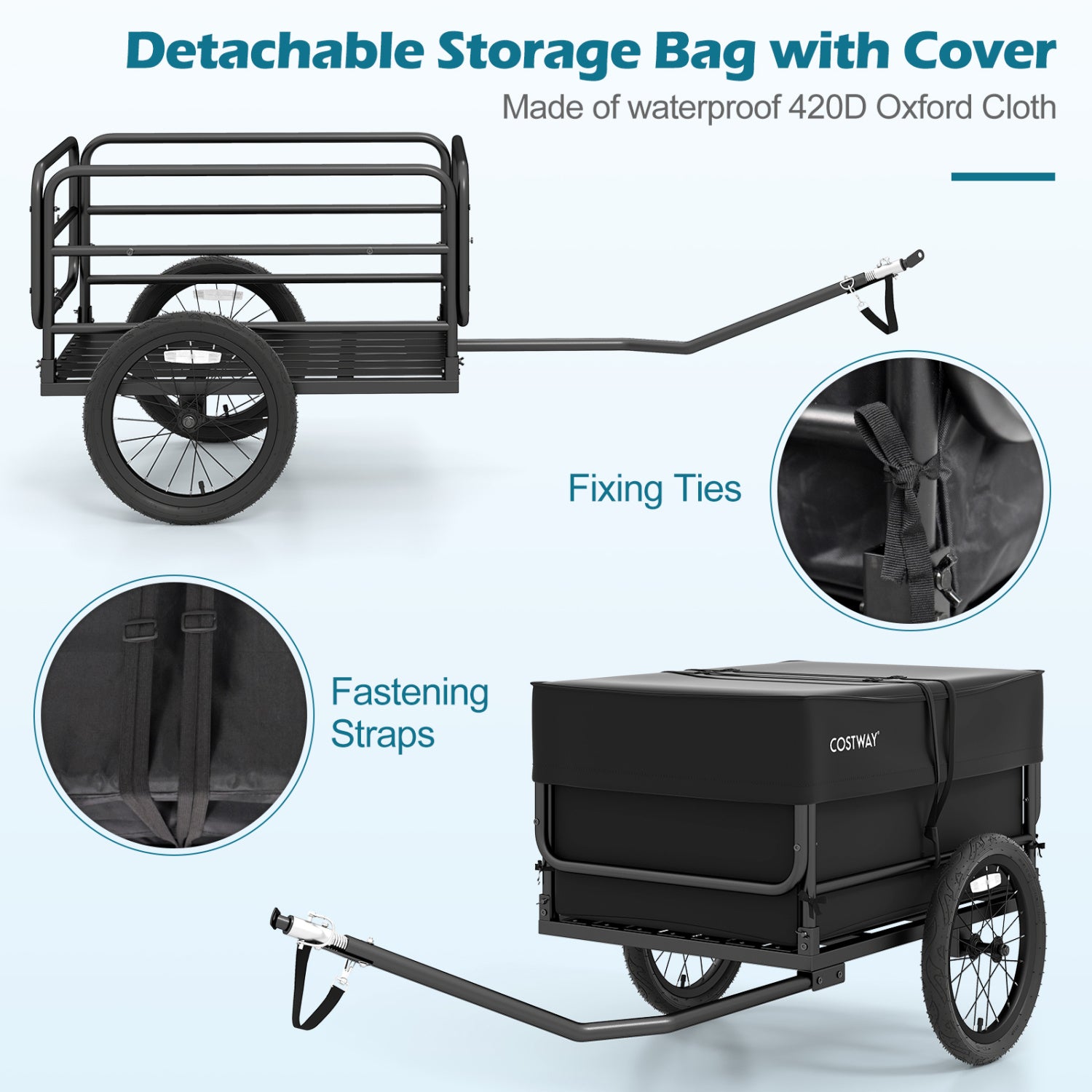 Bike Cargo Trailer with Bag and Cover Heavy-Duty Bicycle Wagon Cart, Black Garages at Gallery Canada