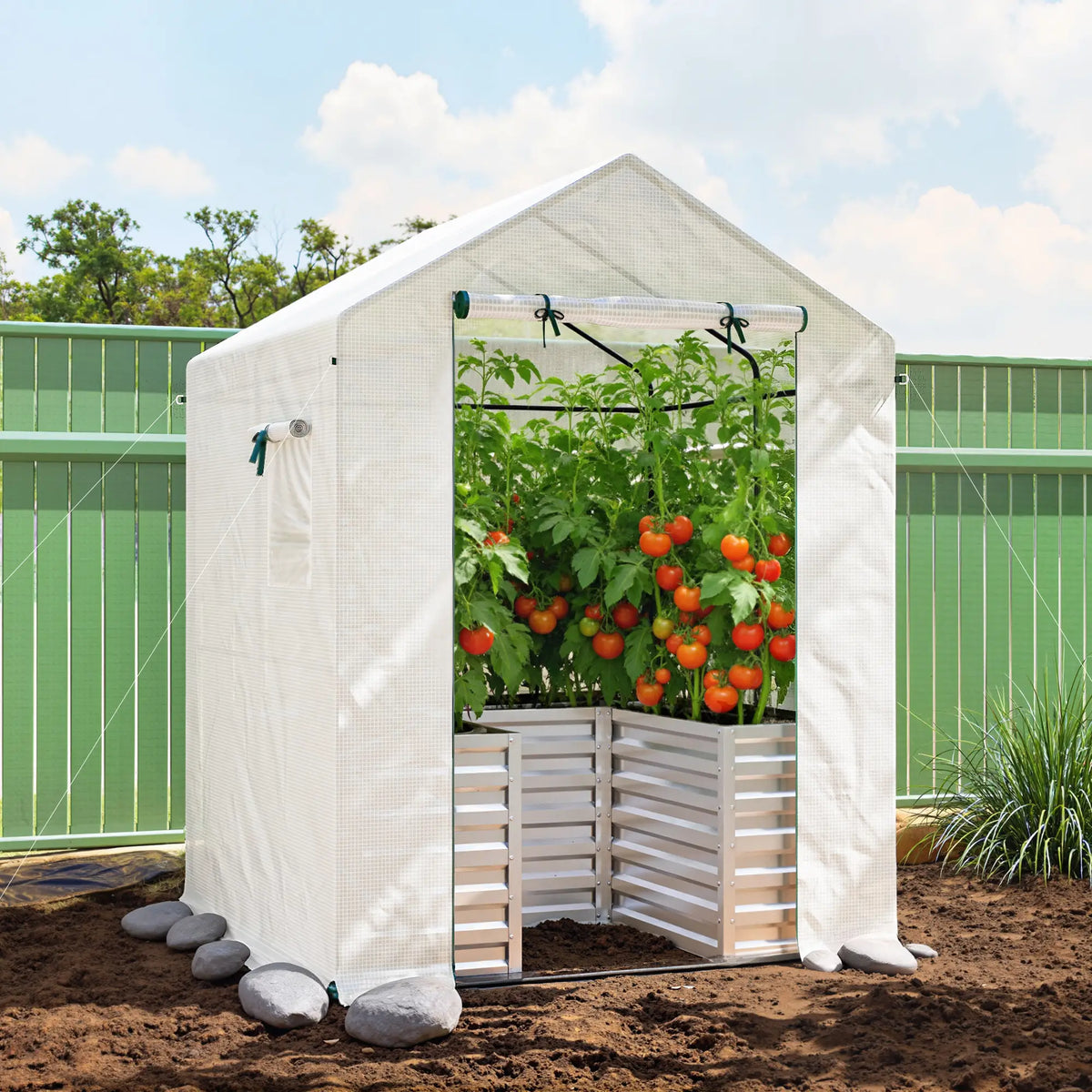 Galvanized Metal Greenhouse, Raised Garden Bed, 56" x 56" x 75", White Portable Greenhouses at Gallery Canada