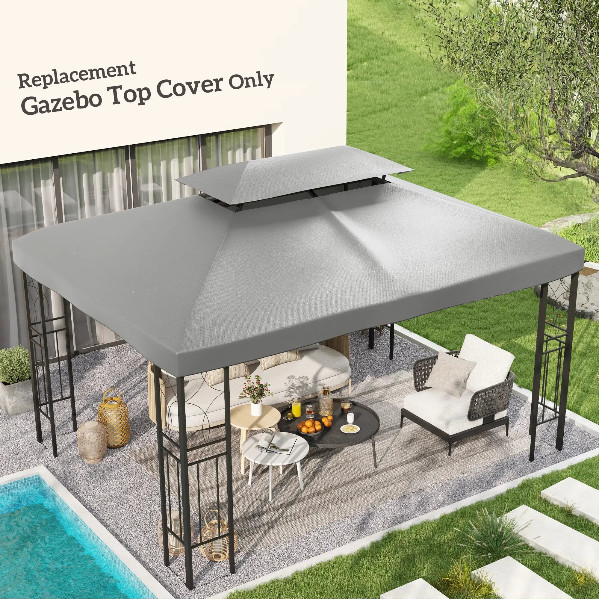 13' X 10' Gazebo Replacement Canopy 2 Tier Top, UV Cover, Light Grey Gazebo Canopy Replacement at Gallery Canada