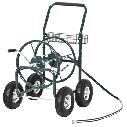 Portable Garden Hose Reel Cart With 4 Wheels, Storage Basket, Farm